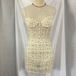 Elegant Floral Cream Mini Dress